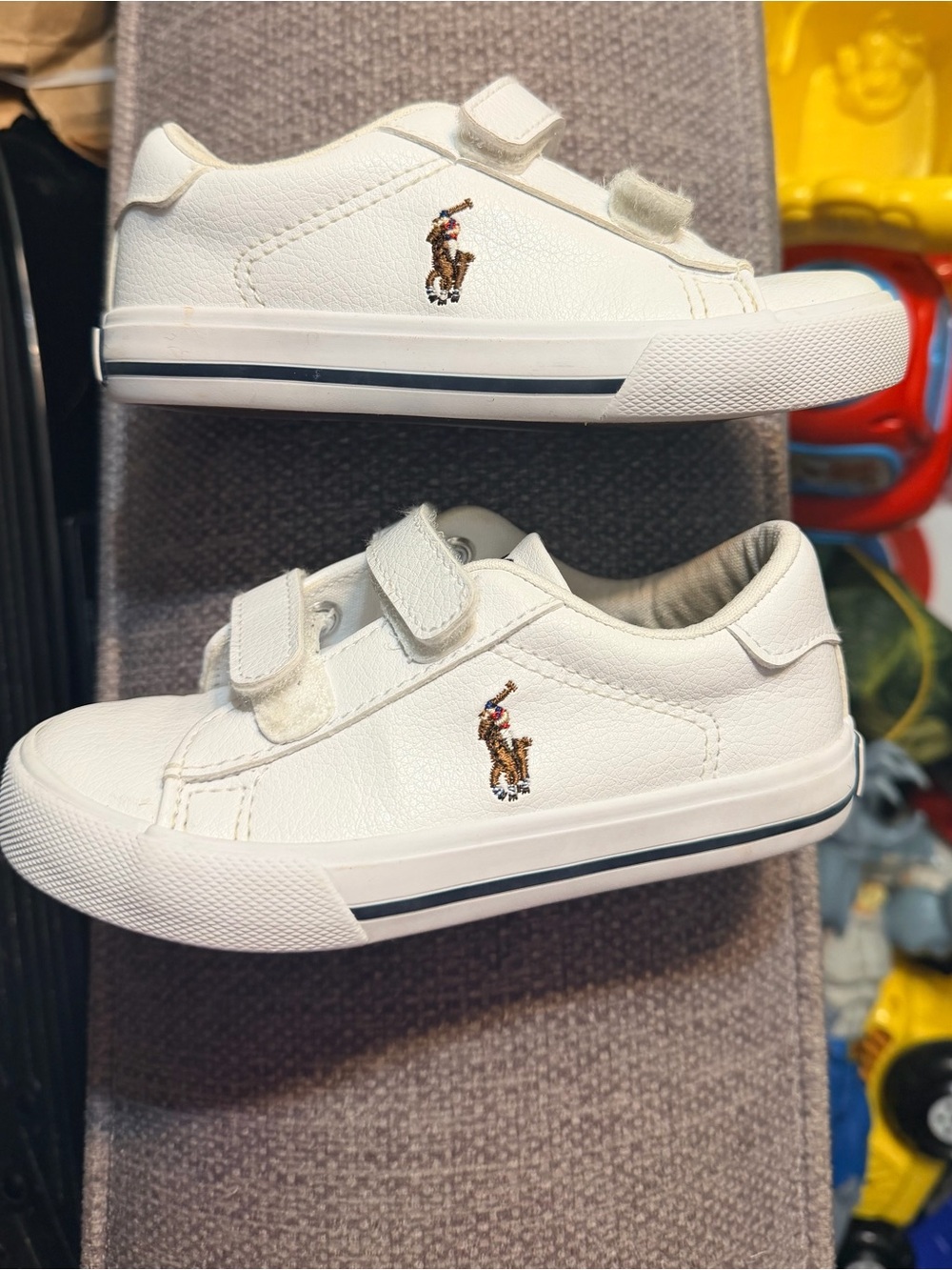 Ralph Lauren White Leather Kids Velcro Polo Sneakers